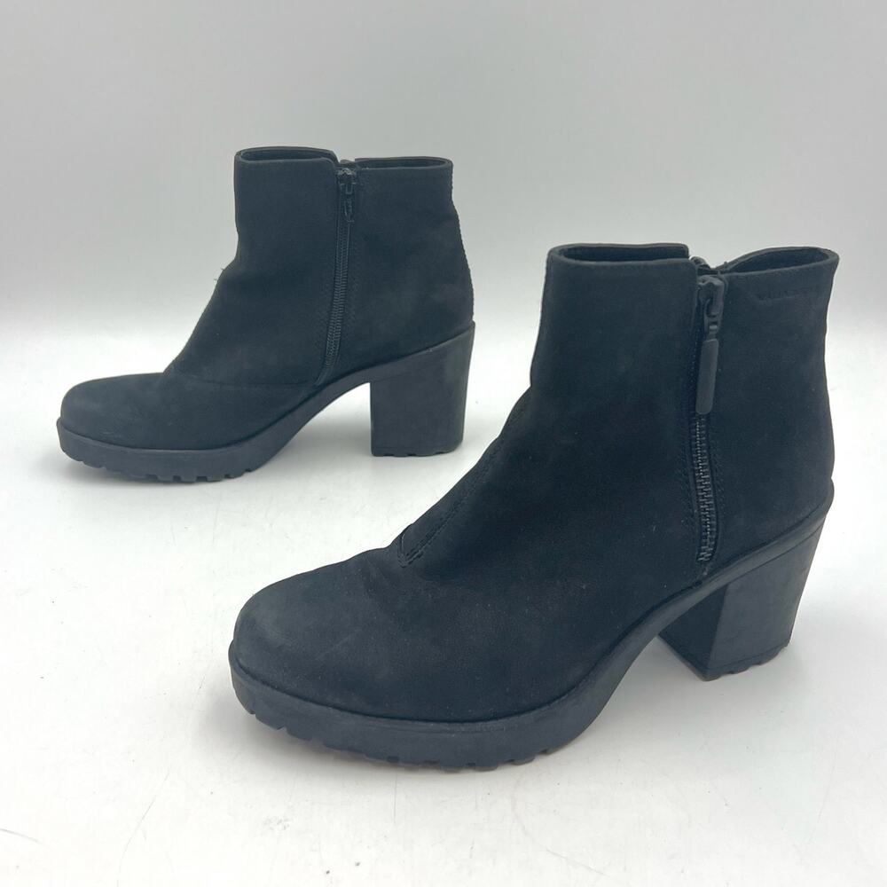 Vagabond Grace Boots Black Nubuck Leather Booties Double Zip Lug Sole